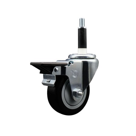 Service Caster 3.5'' Black Poly Swivel 7/8'' Expanding Stem Caster with Brake SCC-EX20S3514-PPUB-BLK-PLB-78
